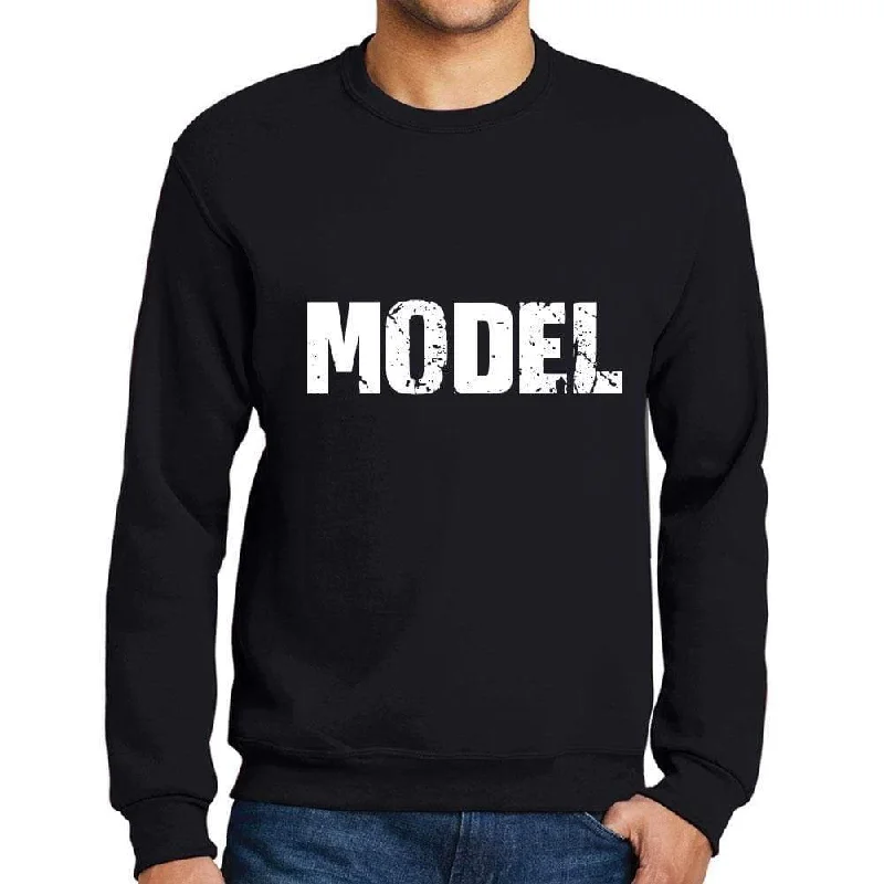 Men's Printed Graphic Sweatshirt Popular Words MODEL Deep Black