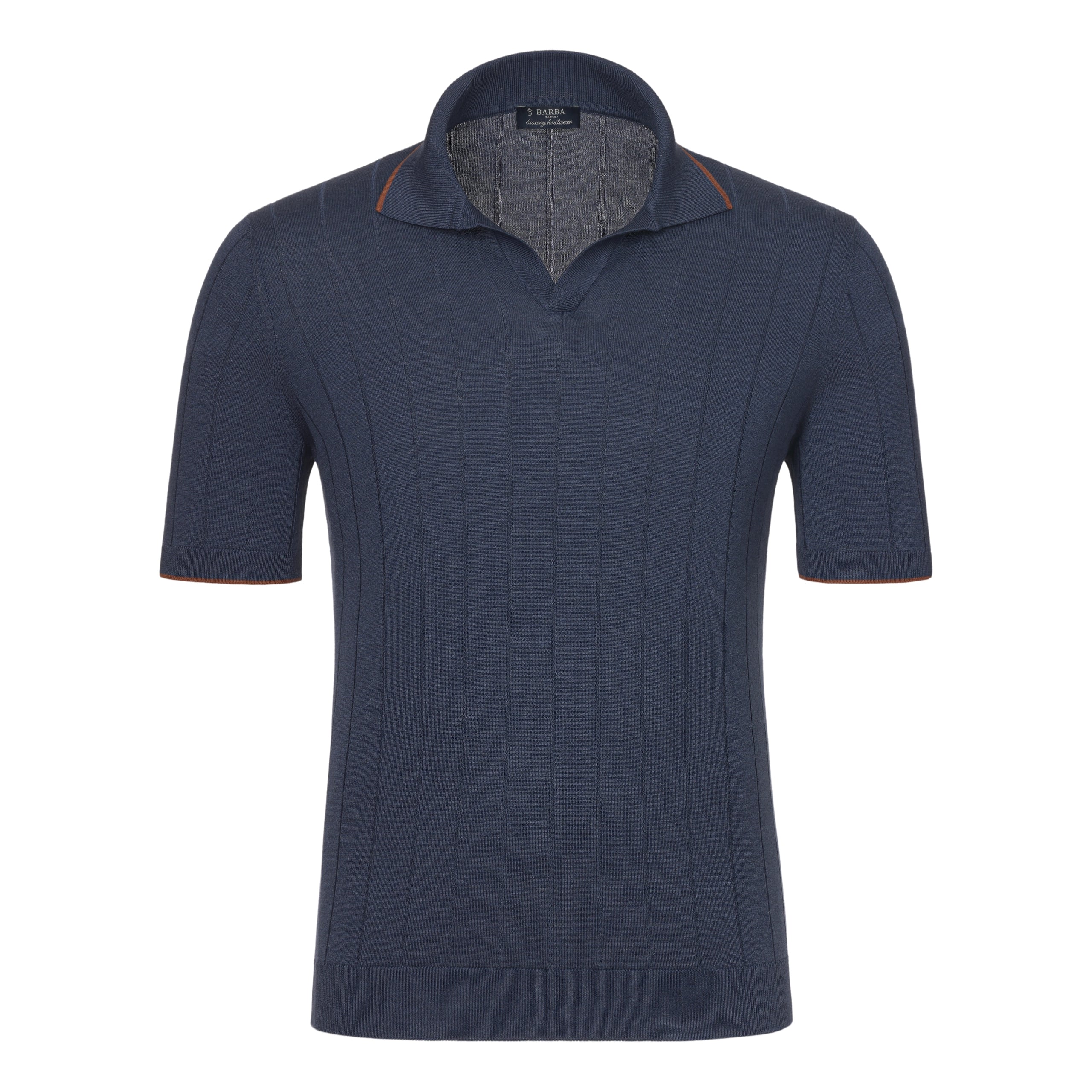 V-Neck Silk Polo Shirt in Dark Blue