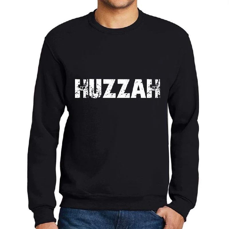 Men's Printed Graphic Sweatshirt Popular Words HUZZAH Deep Black