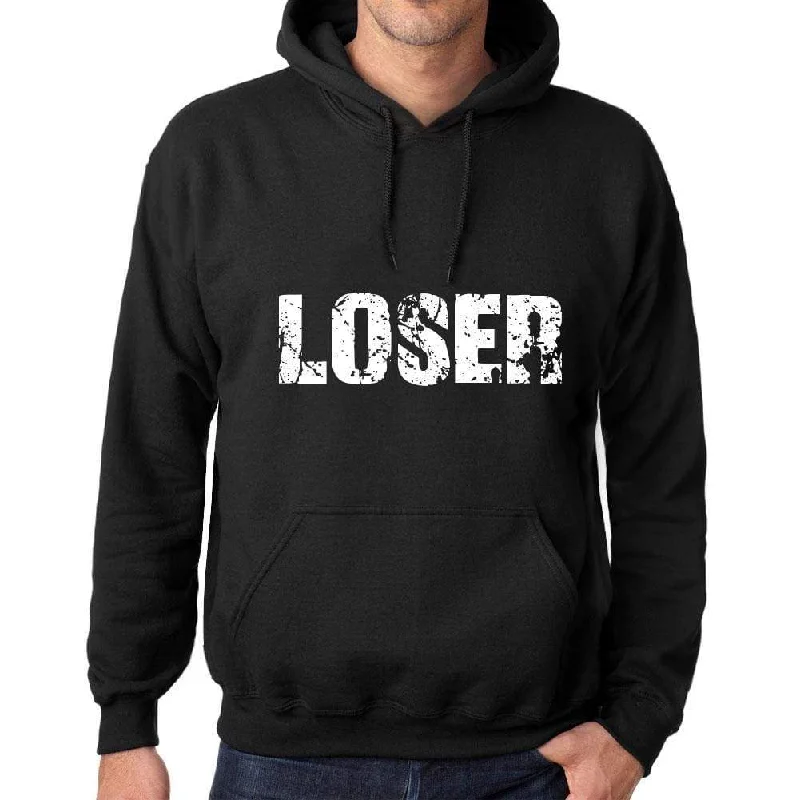 Men's Women's Unisex Printed Graphic Cotton Hoodie Soft Heavyweight Hooded Sweatshirt Pullover Popular Words LOSER Deep Black