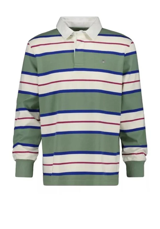 Gant Multi Stripe Heavy Rugger Polo Shirt, Dry Green