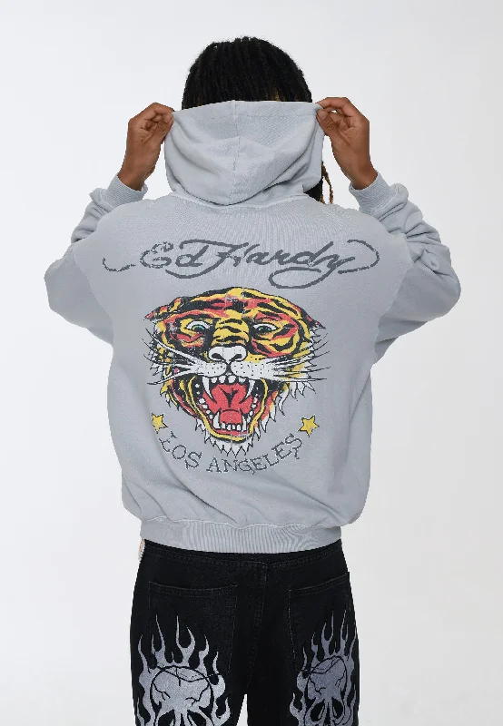 Mens Melrose-Tiger Graphic Hoodie - Grey