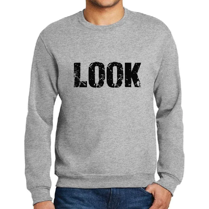 Men's Printed Graphic Sweatshirt Popular Words LOOK Grey Marl