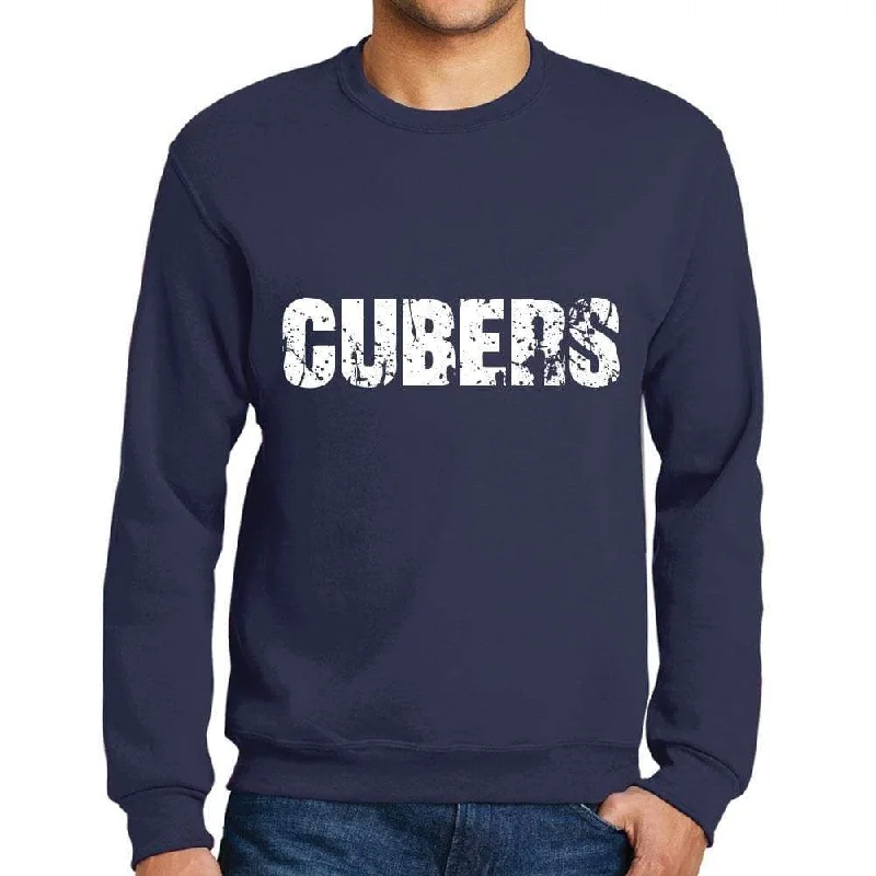 Men's Printed Graphic Sweatshirt Popular Words CUBERS French Navy