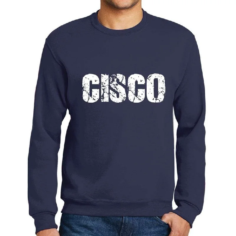 Men's Printed Graphic Sweatshirt Popular Words CISCO French Navy