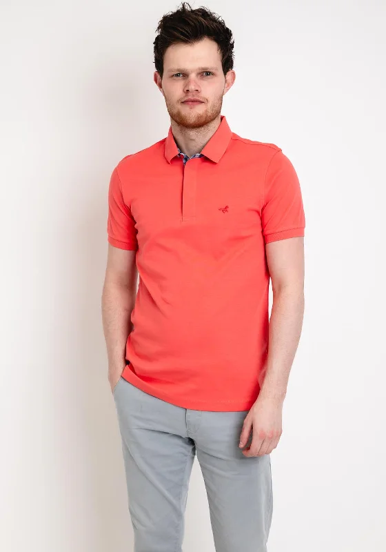 StilPark Contrast Placket Polo Shirt, Coral