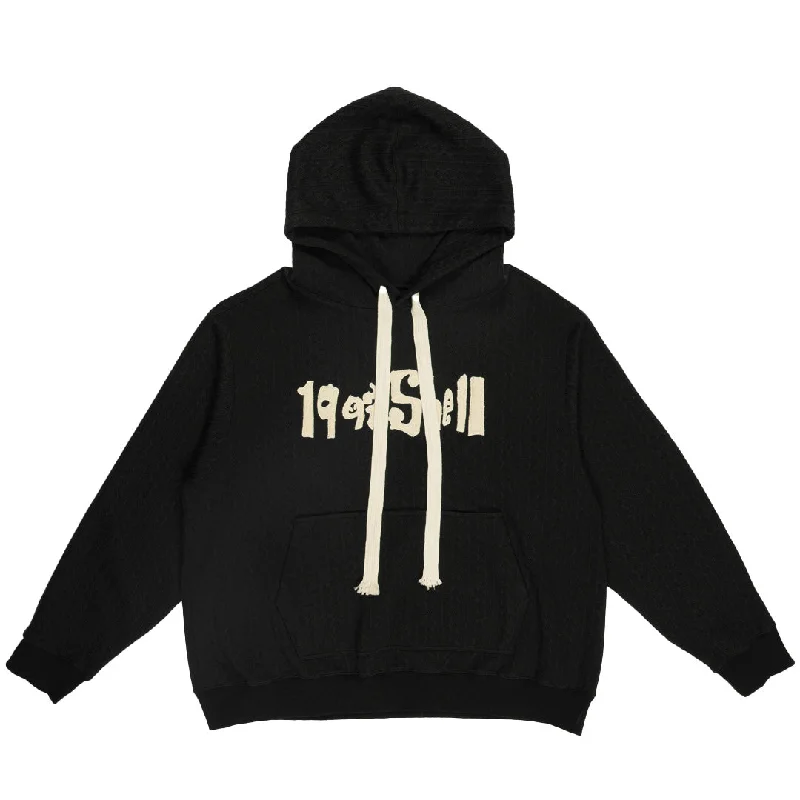 1997shell Textured Embroidery Black Hoodie