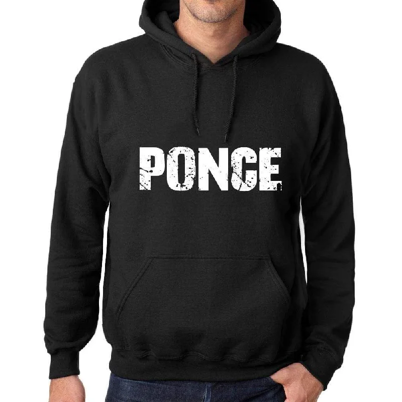 Men's Women's Unisex Printed Graphic Cotton Hoodie Soft Heavyweight Hooded Sweatshirt Pullover Popular Words PONCE Deep Black