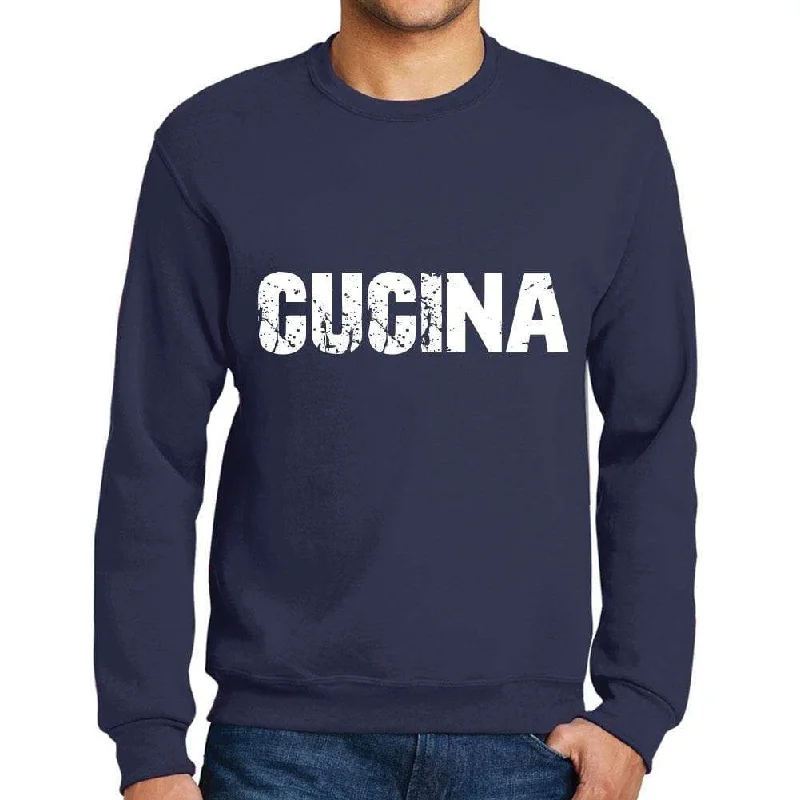 Men's Printed Graphic Sweatshirt Popular Words CUCINA French Navy