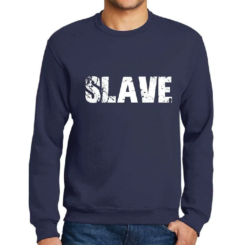 Men's Printed Graphic Sweatshirt Popular Words SLAVE French Navy