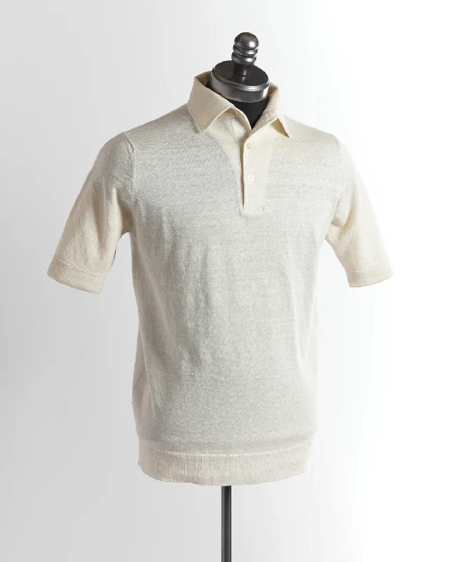 Standup Collar Linen Polo Shirt