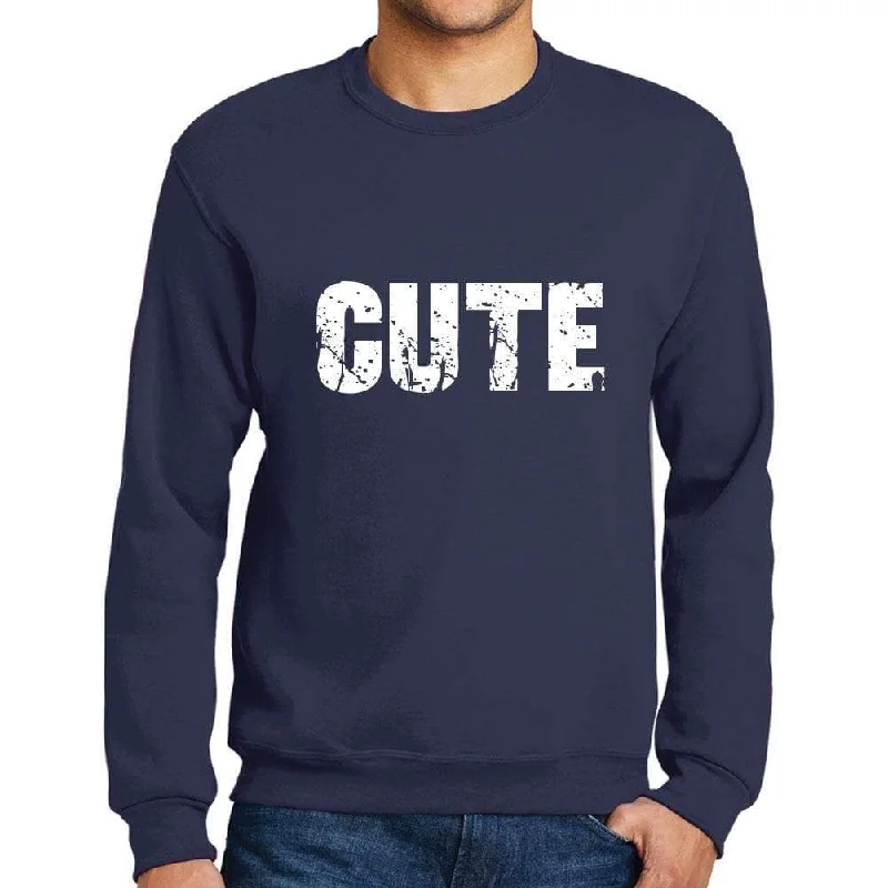 Men's Printed Graphic Sweatshirt Popular Words CUTE French Navy