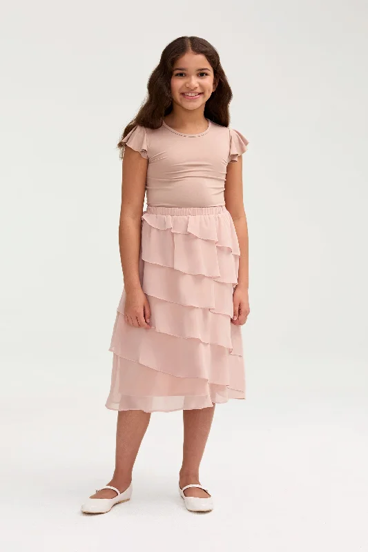 Tasnima Tiered Chiffon Skirt & Top Set (Girls)