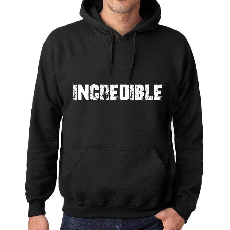 Men's Women's Unisex Printed Graphic Cotton Hoodie Soft Heavyweight Hooded Sweatshirt Pullover Popular Words INCREDIBLE Deep Black