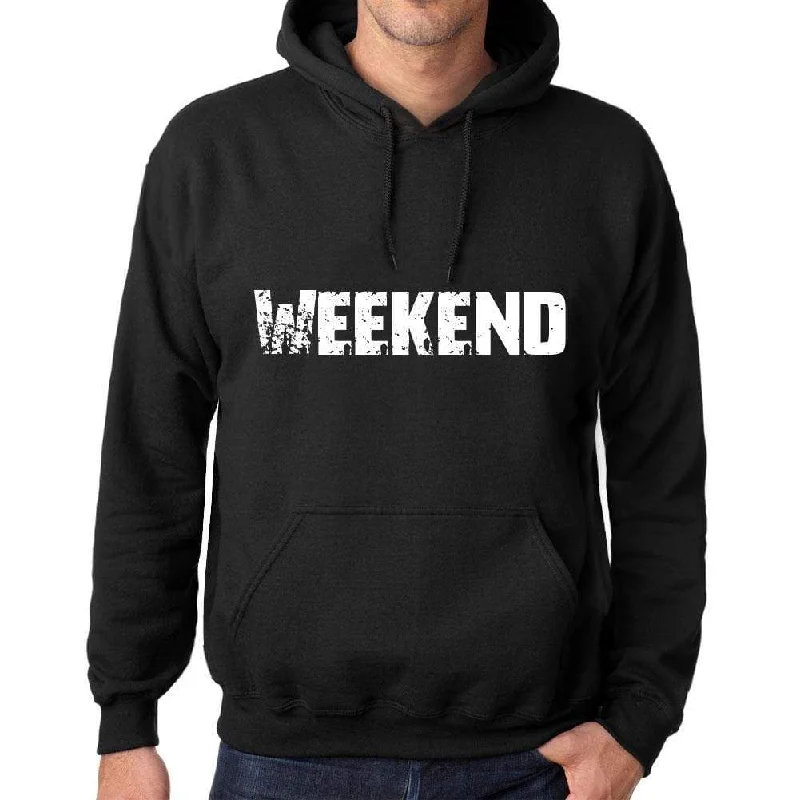 Men's Women's Unisex Printed Graphic Cotton Hoodie Soft Heavyweight Hooded Sweatshirt Pullover Popular Words WEEKEND Deep Black