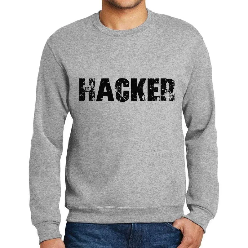 Men's Printed Graphic Sweatshirt Popular Words HACKER Grey Marl