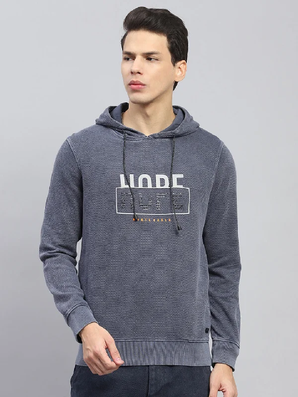 Men Grey Printed Hooded Full Sleeve Winter T-Shirt