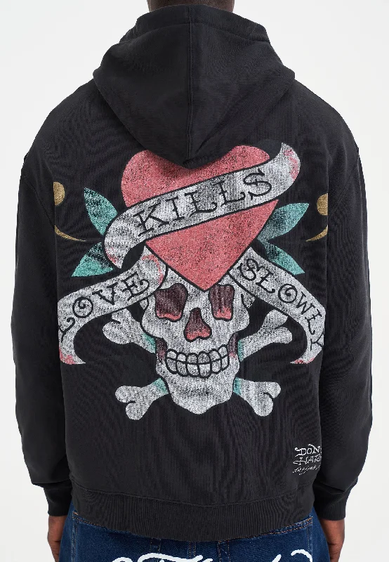 Mens Love Kills Slowly Graphic Zip Through Hoodie - Black