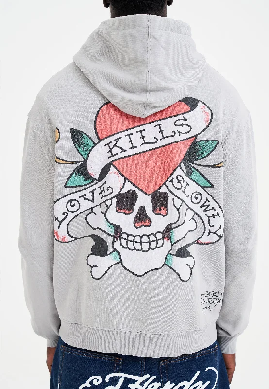 Mens Love Kills Slowly Graphic Zip Through Hoodie - Grey