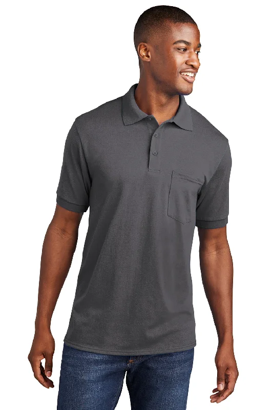 Port & Company Mens Core Stain Resistant Short Sleeve Polo Shirt w/ Pocket - Charcoal Grey