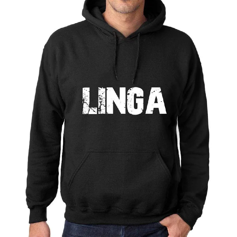 Men's Women's Unisex Printed Graphic Cotton Hoodie Soft Heavyweight Hooded Sweatshirt Pullover Popular Words LINGA Deep Black