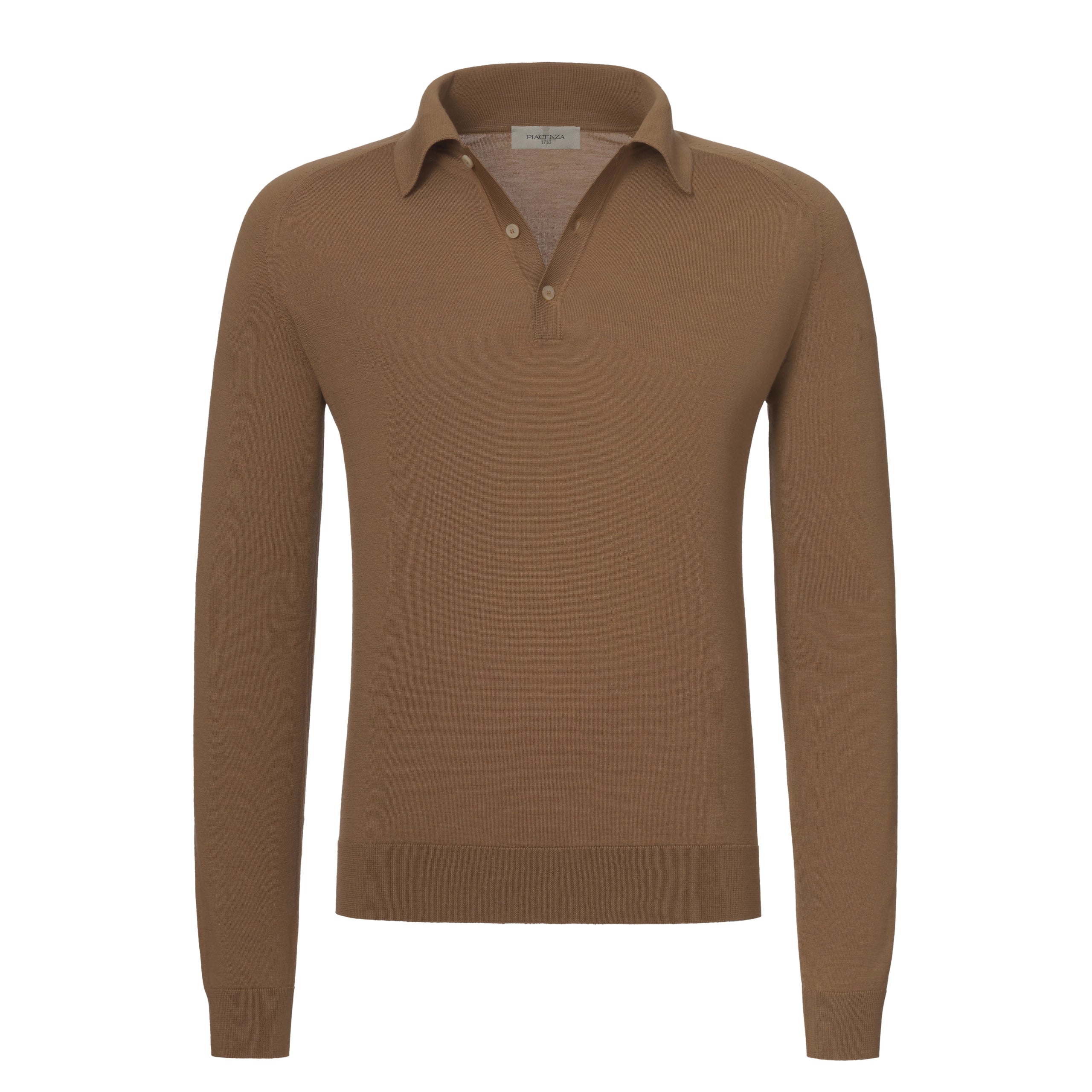 Virgin Wool Polo Shirt in Caramel Brown