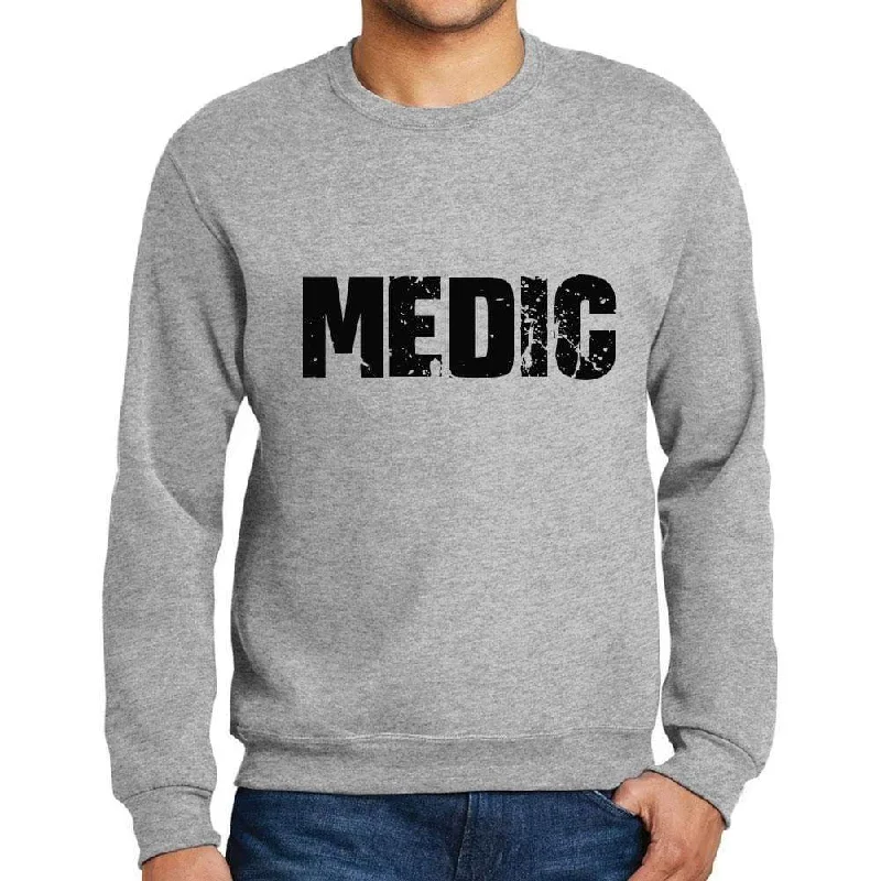 Men's Printed Graphic Sweatshirt Popular Words MEDIC Grey Marl