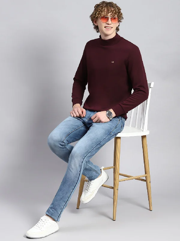 Men Maroon Plain T-Shirt