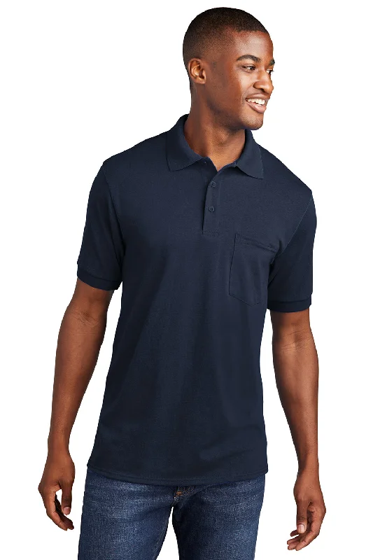 Port & Company Mens Core Stain Resistant Short Sleeve Polo Shirt w/ Pocket - Deep Navy Blue