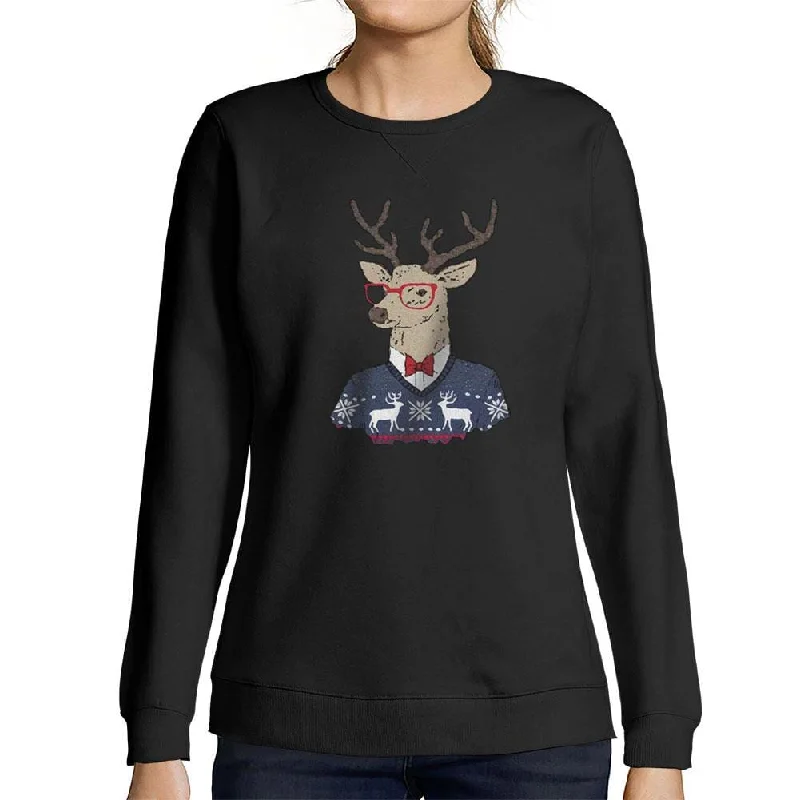 ULTRABASIC - Women's Printed Graphic Sweatshirt Christmas Deer Deep Black