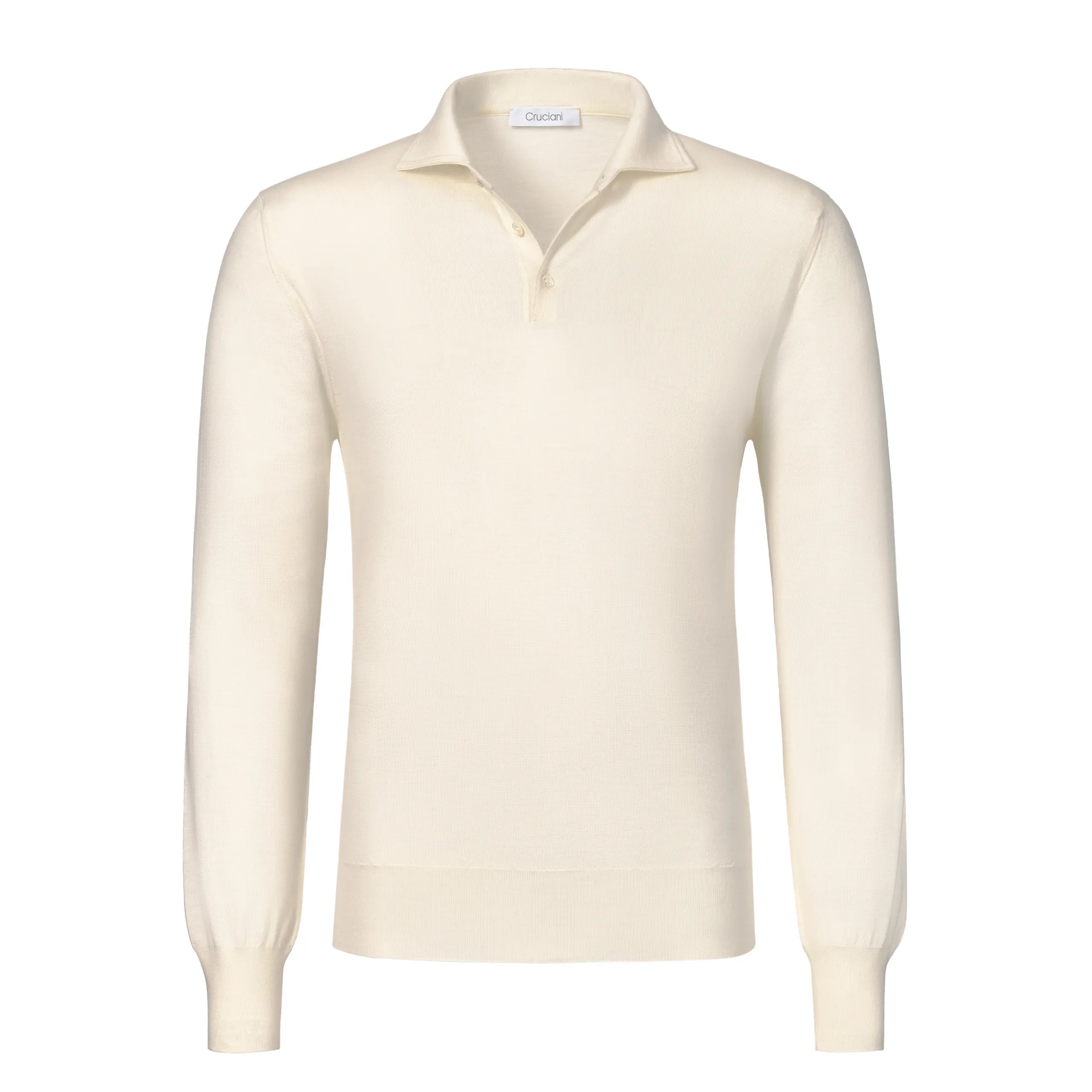 Wool Long Sleeve Polo Shirt in White