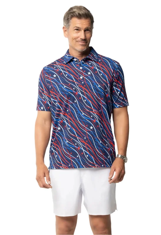 IBKUL Mens Patriot Polo Shirt - Confetti Navy