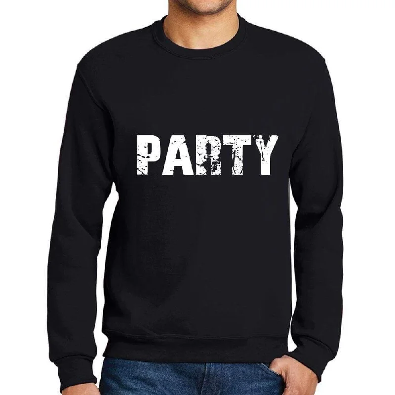 Men's Printed Graphic Sweatshirt Popular Words PARTY Deep Black