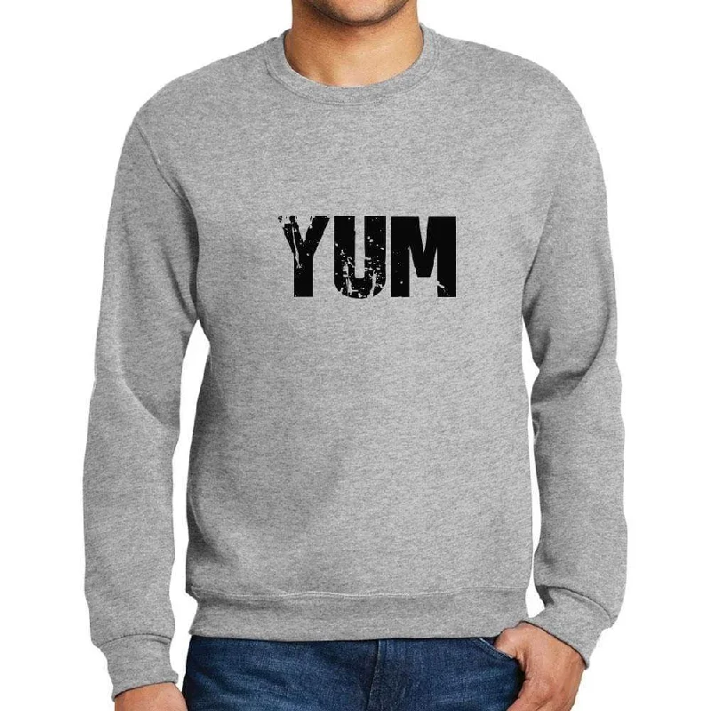 Men's Printed Graphic Sweatshirt Popular Words YUM Grey Marl