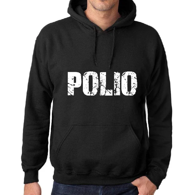 Men's Women's Unisex Printed Graphic Cotton Hoodie Soft Heavyweight Hooded Sweatshirt Pullover Popular Words POLIO Deep Black