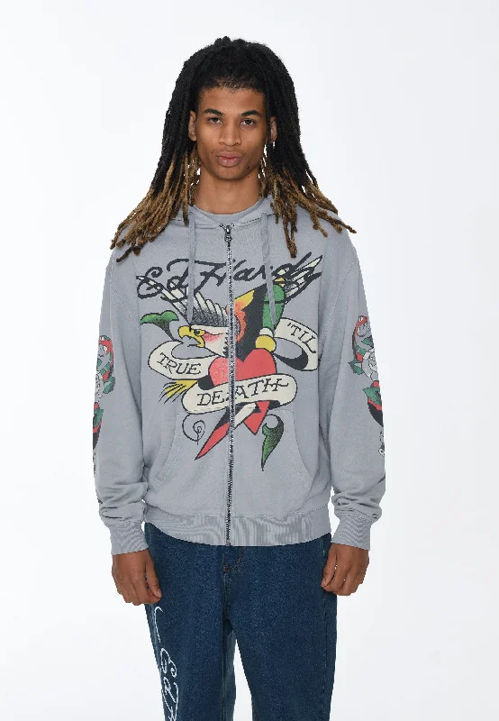 Mens True Snake Zip Through Hoodie - Grey