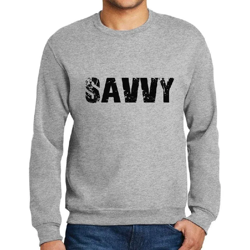 Men's Printed Graphic Sweatshirt Popular Words SAVVY Grey Marl