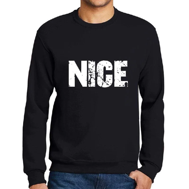 Men's Printed Graphic Sweatshirt Popular Words NICE Deep Black