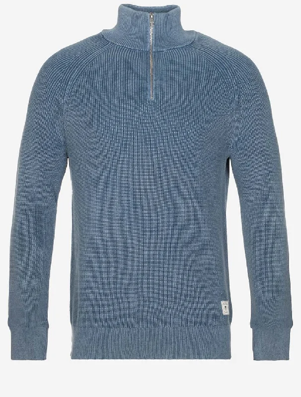 Washed Rib Half Zip Vintage Blue