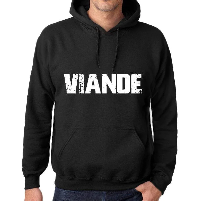 Men's Women's Unisex Printed Graphic Cotton Hoodie Soft Heavyweight Hooded Sweatshirt Pullover Popular Words VIANDE Deep Black