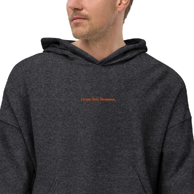 I Love You, Houston. Embroidered Unisex Luxury Suede Fleece Hoodie