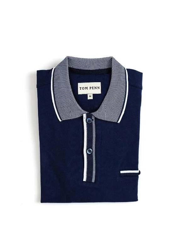 Tom Penn Contrast Tipped Polo Shirt, Navy