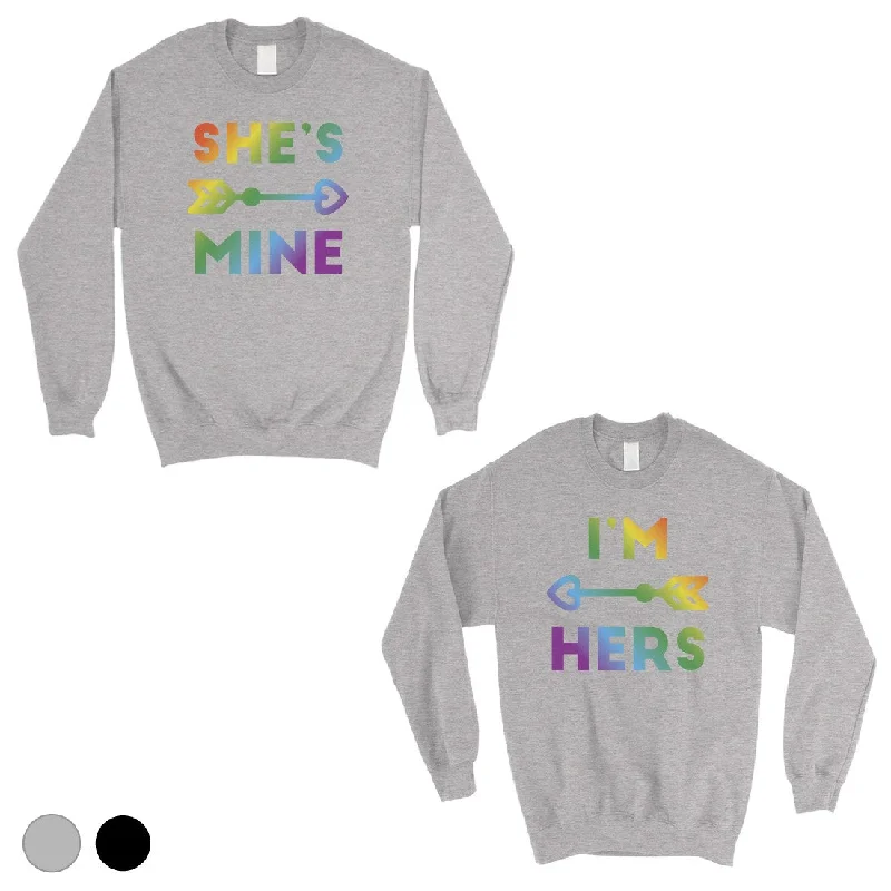 LGBT She's Mine I'm Hers Rainbow Matching Couple SweatShirts