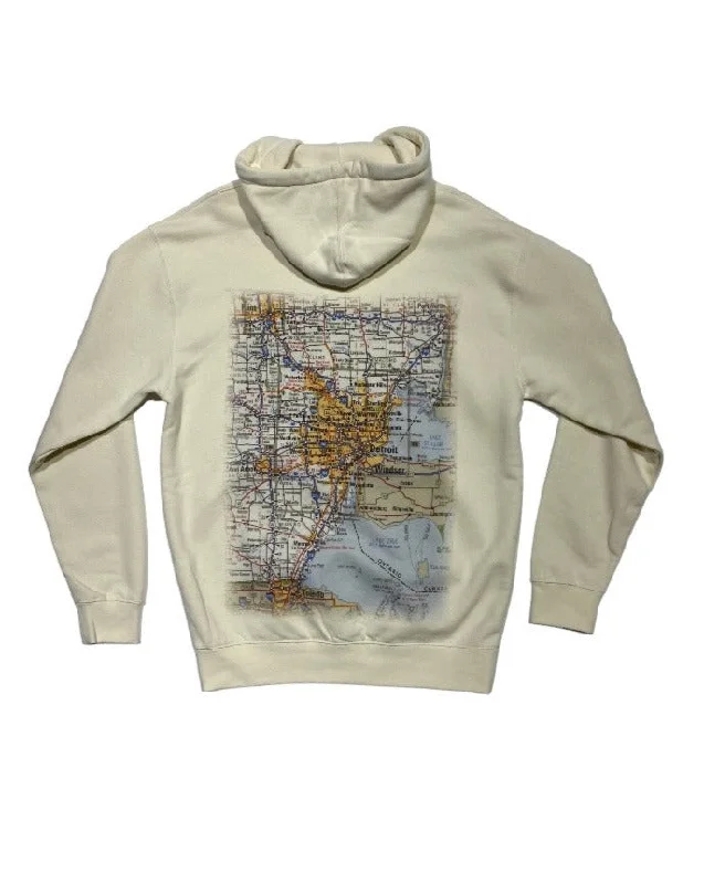 Ink Detroit Premium Heavyweight Metro Detroit Map Hoodie - Bone