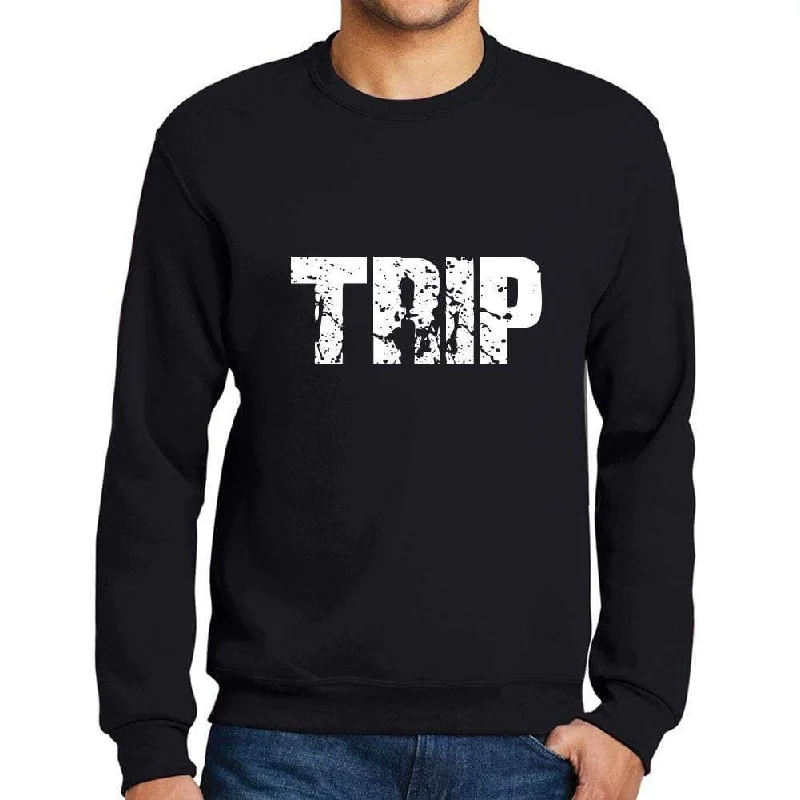 Men's Printed Graphic Sweatshirt Popular Words TRIP Deep Black