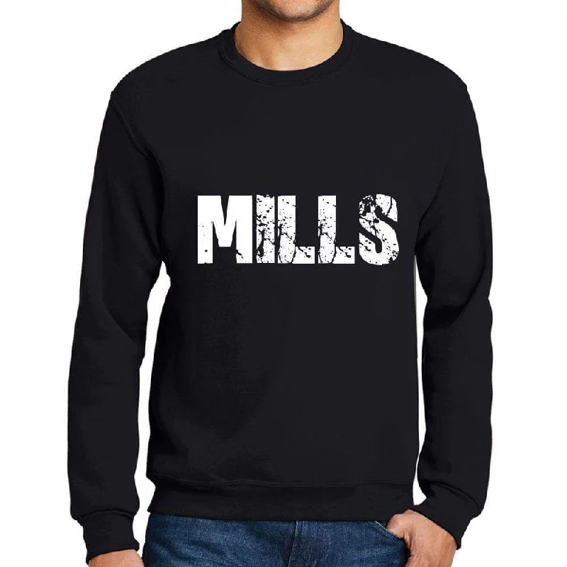 Men's Printed Graphic Sweatshirt Popular Words MILLS Deep Black