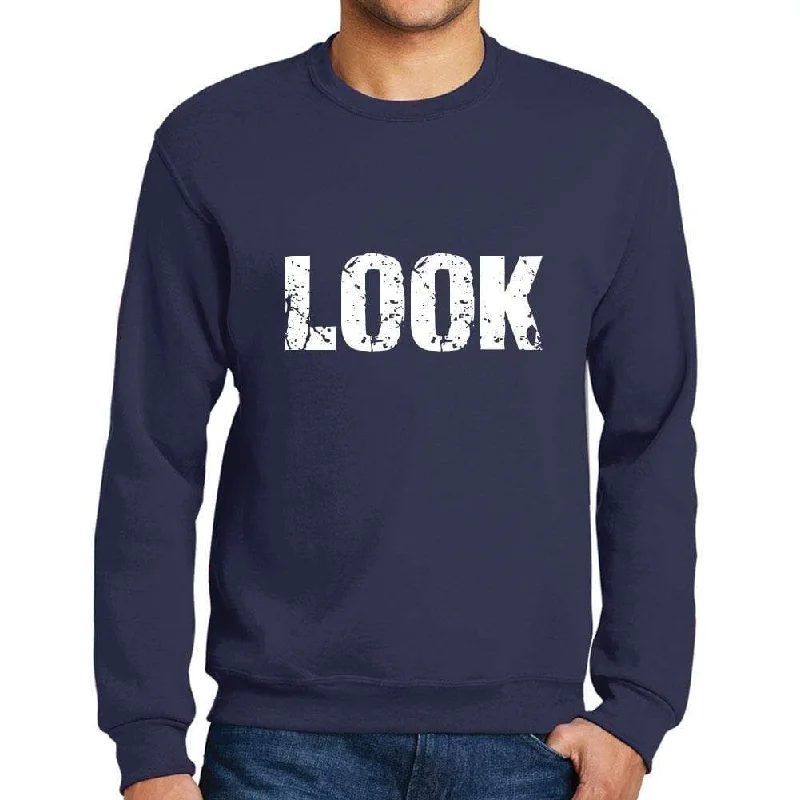 Men's Printed Graphic Sweatshirt Popular Words LOOK French Navy