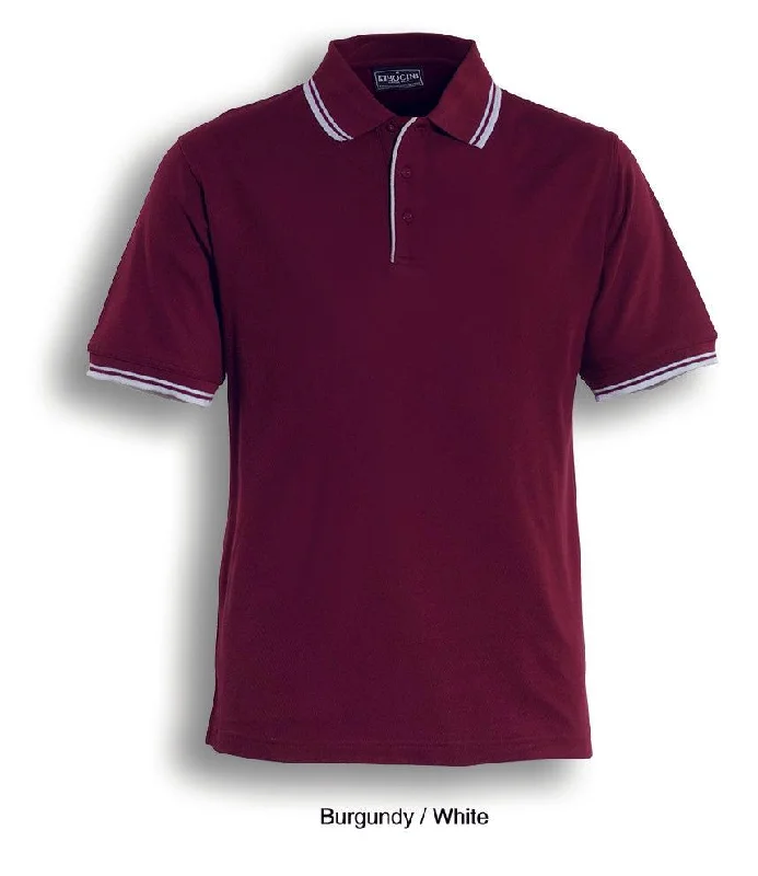 Mens Double Striped Polo - Burgundy/White