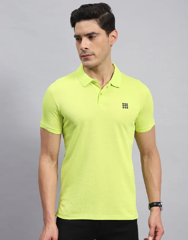 Men Neon Green Solid Collar Half Sleeve T-Shirt