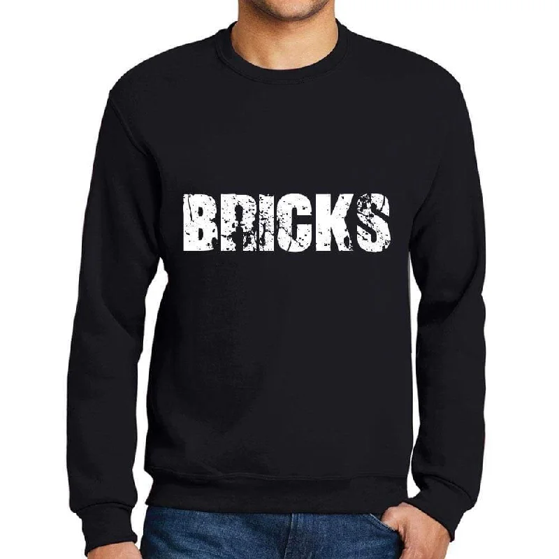 Men's Printed Graphic Sweatshirt Popular Words BRICKS Deep Black